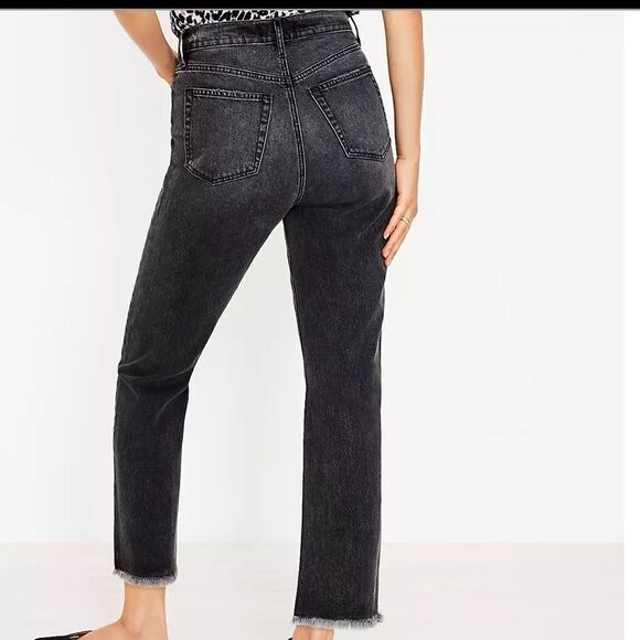 Loft | Destructed High Rise Straight Crop Jeans in Washed Black | 10 - Picture 3 of 7